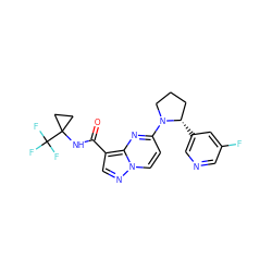 O=C(NC1(C(F)(F)F)CC1)c1cnn2ccc(N3CCC[C@@H]3c3cncc(F)c3)nc12 ZINC000169704194