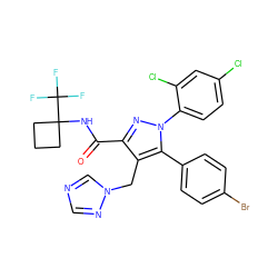 O=C(NC1(C(F)(F)F)CCC1)c1nn(-c2ccc(Cl)cc2Cl)c(-c2ccc(Br)cc2)c1Cn1cncn1 ZINC000049762443