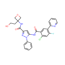 O=C(NC1(CCO)COC1)c1cc(NC(=O)c2cc(-c3ccccn3)c(F)cc2Cl)n(-c2ccccc2)n1 ZINC001772651912