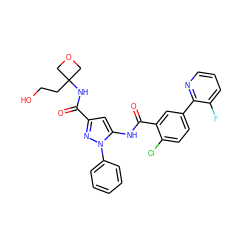 O=C(NC1(CCO)COC1)c1cc(NC(=O)c2cc(-c3ncccc3F)ccc2Cl)n(-c2ccccc2)n1 ZINC001772627118