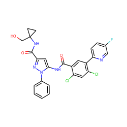 O=C(NC1(CO)CC1)c1cc(NC(=O)c2cc(-c3ccc(F)cn3)c(Cl)cc2Cl)n(-c2ccccc2)n1 ZINC001772607146