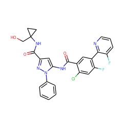 O=C(NC1(CO)CC1)c1cc(NC(=O)c2cc(-c3ncccc3F)c(F)cc2Cl)n(-c2ccccc2)n1 ZINC001772590041