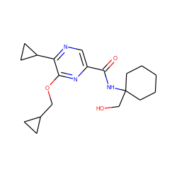 O=C(NC1(CO)CCCCC1)c1cnc(C2CC2)c(OCC2CC2)n1 ZINC000207415236