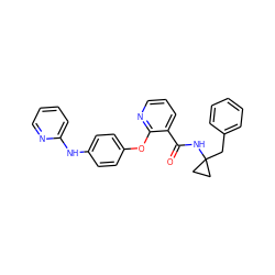 O=C(NC1(Cc2ccccc2)CC1)c1cccnc1Oc1ccc(Nc2ccccn2)cc1 ZINC000148248802