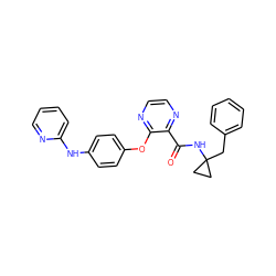 O=C(NC1(Cc2ccccc2)CC1)c1nccnc1Oc1ccc(Nc2ccccn2)cc1 ZINC000147466988