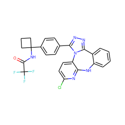 O=C(NC1(c2ccc(-c3nnc4n3-c3ccc(Cl)nc3Nc3ccccc3-4)cc2)CCC1)C(F)(F)F ZINC000096174161