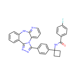 O=C(NC1(c2ccc(-c3nnc4n3-c3cccnc3Nc3ccccc3-4)cc2)CCC1)c1ccc(F)cc1 ZINC000096174135