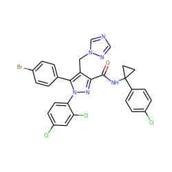 O=C(NC1(c2ccc(Cl)cc2)CC1)c1nn(-c2ccc(Cl)cc2Cl)c(-c2ccc(Br)cc2)c1Cn1cncn1 ZINC000049757403