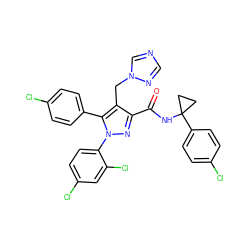 O=C(NC1(c2ccc(Cl)cc2)CC1)c1nn(-c2ccc(Cl)cc2Cl)c(-c2ccc(Cl)cc2)c1Cn1cncn1 ZINC000049771117