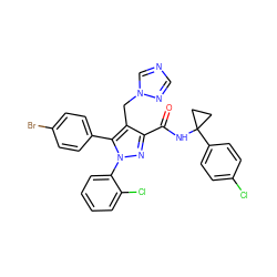 O=C(NC1(c2ccc(Cl)cc2)CC1)c1nn(-c2ccccc2Cl)c(-c2ccc(Br)cc2)c1Cn1cncn1 ZINC000049766719