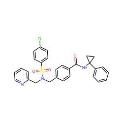 O=C(NC1(c2ccccc2)CC1)c1ccc(CN(Cc2ccccn2)S(=O)(=O)c2ccc(Cl)cc2)cc1 ZINC000043207968