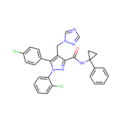 O=C(NC1(c2ccccc2)CC1)c1nn(-c2ccccc2Cl)c(-c2ccc(Cl)cc2)c1Cn1cncn1 ZINC000049767411