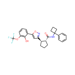 O=C(NC1(c2ccccc2)CCC1)[C@@H]1CCC[C@H]1c1cc(-c2cccc(OC(F)(F)F)c2O)on1 ZINC000045245815