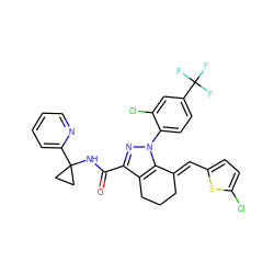 O=C(NC1(c2ccccn2)CC1)c1nn(-c2ccc(C(F)(F)F)cc2Cl)c2c1CCC/C2=C\c1ccc(Cl)s1 ZINC001772580172