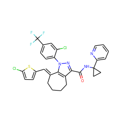 O=C(NC1(c2ccccn2)CC1)c1nn(-c2ccc(C(F)(F)F)cc2Cl)c2c1CCCC/C2=C\c1ccc(Cl)s1 ZINC001772612792