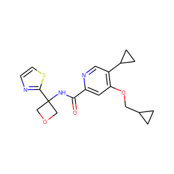 O=C(NC1(c2nccs2)COC1)c1cc(OCC2CC2)c(C2CC2)cn1 ZINC000149235874