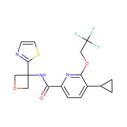 O=C(NC1(c2nccs2)COC1)c1ccc(C2CC2)c(OCC(F)(F)F)n1 ZINC000143466317