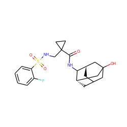 O=C(NC1[C@H]2CC3C[C@H]1CC(O)(C3)C2)C1(CNS(=O)(=O)c2ccccc2F)CC1 ZINC001772612968