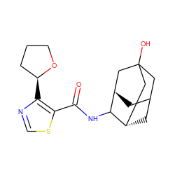 O=C(NC1[C@H]2CC3C[C@H]1CC(O)(C3)C2)c1scnc1[C@H]1CCCO1 ZINC000103247041