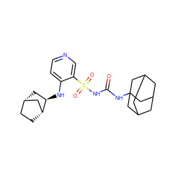 O=C(NC12CC3CC(CC(C3)C1)C2)NS(=O)(=O)c1cnccc1N[C@@H]1C[C@H]2CC[C@@H]1C2 ZINC000071721240