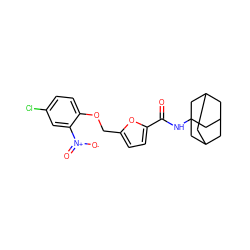 O=C(NC12CC3CC(CC(C3)C1)C2)c1ccc(COc2ccc(Cl)cc2[N+](=O)[O-])o1 ZINC000008455996