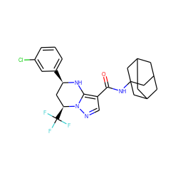 O=C(NC12CC3CC(CC(C3)C1)C2)c1cnn2c1N[C@H](c1cccc(Cl)c1)C[C@@H]2C(F)(F)F ZINC000064549628