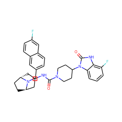 O=C(NC1C[C@H]2CC[C@H](C1)N2Cc1ccc2cc(F)ccc2c1)N1CCC(n2c(=O)[nH]c3c(F)cccc32)CC1 ZINC000101513415