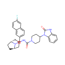 O=C(NC1C[C@H]2CC[C@H](C1)N2Cc1ccc2cc(F)ccc2c1)N1CCC(n2c(=O)[nH]c3ccccc32)CC1 ZINC000101513411