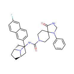 O=C(NC1C[C@H]2CC[C@H](C1)N2Cc1ccc2cc(F)ccc2c1)N1CCC2(CC1)C(=O)NCN2c1ccccc1 ZINC000101513409