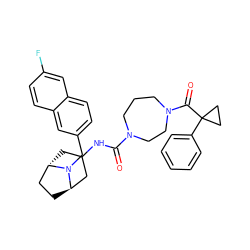 O=C(NC1C[C@H]2CC[C@H](C1)N2Cc1ccc2cc(F)ccc2c1)N1CCCN(C(=O)C2(c3ccccc3)CC2)CC1 ZINC000101513454