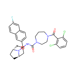 O=C(NC1C[C@H]2CC[C@H](C1)N2Cc1ccc2cc(F)ccc2c1)N1CCCN(C(=O)c2c(Cl)cccc2Cl)CC1 ZINC000101513427