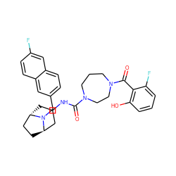 O=C(NC1C[C@H]2CC[C@H](C1)N2Cc1ccc2cc(F)ccc2c1)N1CCCN(C(=O)c2c(O)cccc2F)CC1 ZINC000101513429