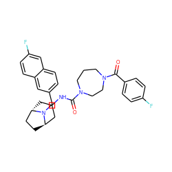 O=C(NC1C[C@H]2CC[C@H](C1)N2Cc1ccc2cc(F)ccc2c1)N1CCCN(C(=O)c2ccc(F)cc2)CC1 ZINC000101513421