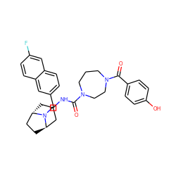 O=C(NC1C[C@H]2CC[C@H](C1)N2Cc1ccc2cc(F)ccc2c1)N1CCCN(C(=O)c2ccc(O)cc2)CC1 ZINC000101513445