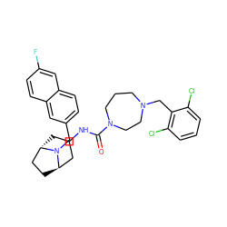 O=C(NC1C[C@H]2CC[C@H](C1)N2Cc1ccc2cc(F)ccc2c1)N1CCCN(Cc2c(Cl)cccc2Cl)CC1 ZINC000101513432