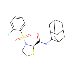 O=C(NC1C2CC3CC(C2)CC1C3)[C@H]1SCCN1S(=O)(=O)c1ccccc1F ZINC000066251471