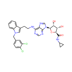 O=C(NC1CC1)[C@H]1O[C@@H](n2cnc3c(NCCc4cn(Cc5ccc(Cl)c(Cl)c5)c5ccccc45)ncnc32)[C@H](O)[C@@H]1O ZINC000012405749