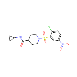 O=C(NC1CC1)C1CCN(S(=O)(=O)c2cc([N+](=O)[O-])ccc2Cl)CC1 ZINC000007813932