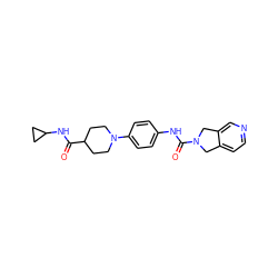 O=C(NC1CC1)C1CCN(c2ccc(NC(=O)N3Cc4ccncc4C3)cc2)CC1 ZINC000166225536