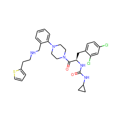 O=C(NC1CC1)N[C@H](Cc1ccc(Cl)cc1Cl)C(=O)N1CCN(c2ccccc2CNCCc2cccs2)CC1 ZINC000028520689