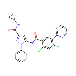 O=C(NC1CC1)c1cc(NC(=O)c2cc(-c3ccccn3)c(F)cc2Cl)n(-c2ccccc2)n1 ZINC001772603805