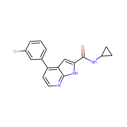 O=C(NC1CC1)c1cc2c(-c3cccc(Cl)c3)ccnc2[nH]1 ZINC001772604214