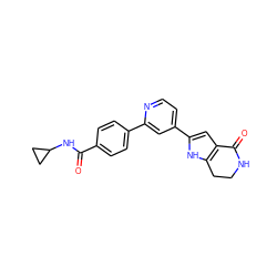 O=C(NC1CC1)c1ccc(-c2cc(-c3cc4c([nH]3)CCNC4=O)ccn2)cc1 ZINC000028645503