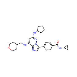 O=C(NC1CC1)c1ccc(-c2cnc3c(NCC4CCOCC4)cc(NC4CCCC4)nn23)cc1 ZINC000299868599