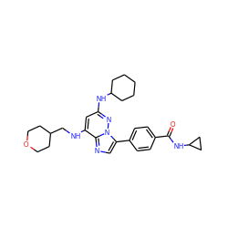 O=C(NC1CC1)c1ccc(-c2cnc3c(NCC4CCOCC4)cc(NC4CCCCC4)nn23)cc1 ZINC000215991650