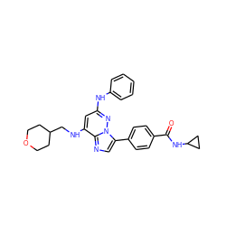 O=C(NC1CC1)c1ccc(-c2cnc3c(NCC4CCOCC4)cc(Nc4ccccc4)nn23)cc1 ZINC000299870296