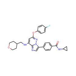 O=C(NC1CC1)c1ccc(-c2cnc3c(NCC4CCOCC4)cc(Oc4ccc(F)cc4)nn23)cc1 ZINC000299868365