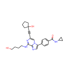 O=C(NC1CC1)c1ccc(-c2cnc3c(NCCCCO)nc(C#CC4(O)CCCC4)cn23)cc1 ZINC000199108268