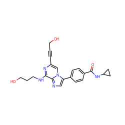 O=C(NC1CC1)c1ccc(-c2cnc3c(NCCCO)nc(C#CCO)cn23)cc1 ZINC000199104060