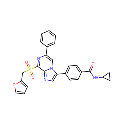 O=C(NC1CC1)c1ccc(-c2cnc3c(S(=O)(=O)Cc4ccco4)nc(-c4ccccc4)cn23)cc1 ZINC000118749382